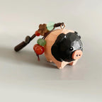 Japanese Style Wooden Handmade Pig Keychain, Hand Carved Pig Pendant, Cute Pig Bag Charm, Mini Animal Keyring Gift