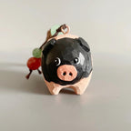 Japanese Style Wooden Handmade Pig Keychain, Hand Carved Pig Pendant, Cute Pig Bag Charm, Mini Animal Keyring Gift