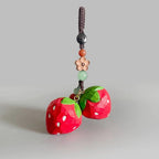 Japanese Style Wooden Strawberry Pendant, Hand Carved Strawberry Keychain, Cute Fruit Bag Charm, Handmade Strawberry Charm, Gift for Her