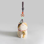 Japanese Style Wooden Lucky Calico Cat Keychain, Hand Carved Maneki Neko Pendant, Woven Three-Color Cat Bag Charm, Prosperity Gift Charm