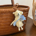Handmade Lucky Sheep Wool Felt Pendant, Lamb Bag Charm, Blue Flower Sheep Keychain, Cute Animal Hanging Ornament, Gift for Friends