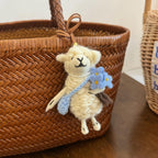 Handmade Lucky Sheep Wool Felt Pendant, Lamb Bag Charm, Blue Flower Sheep Keychain, Cute Animal Hanging Ornament, Gift for Friends