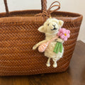 Japanese Handmade Style Lucky Lamb Wool Felt Pendant, Sheep Bag Charm, Pink Flower Lamb Keychain, Cute Animal Hanging Ornament Gift