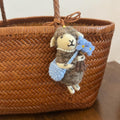 Japanese Style Lucky Gray Lamb Wool Felt Pendant, Handmade Sheep Bag Charm, Blue Flower Lamb Keychain, Cute Animal Hanging Ornament Gift