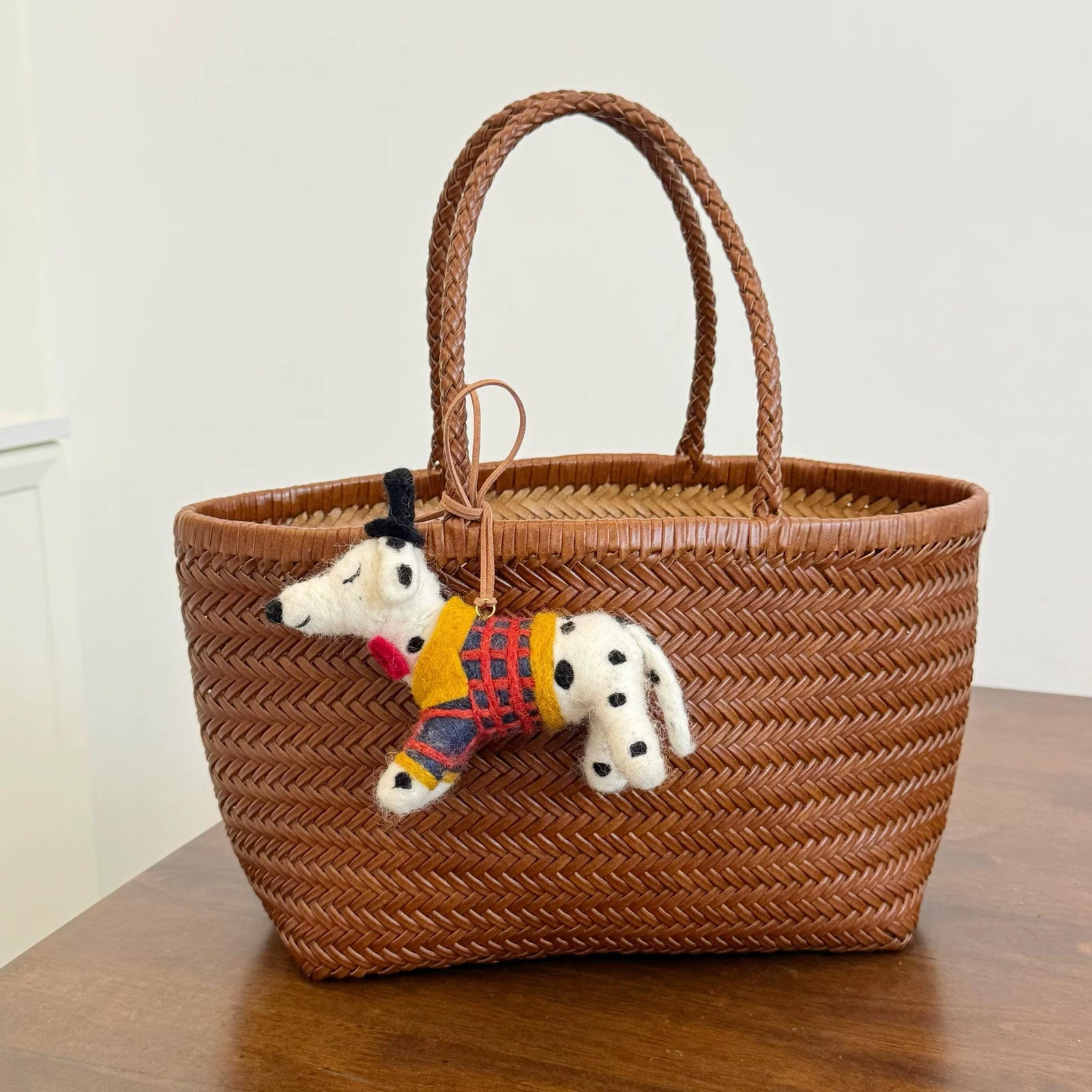Japanese Style Lucky Felt Dalmatian Dog Pendant, Handmade Wool Felt Dog Bag Charm, Cute Spotted Dog Keychain, Animal Hanging Ornament Gift