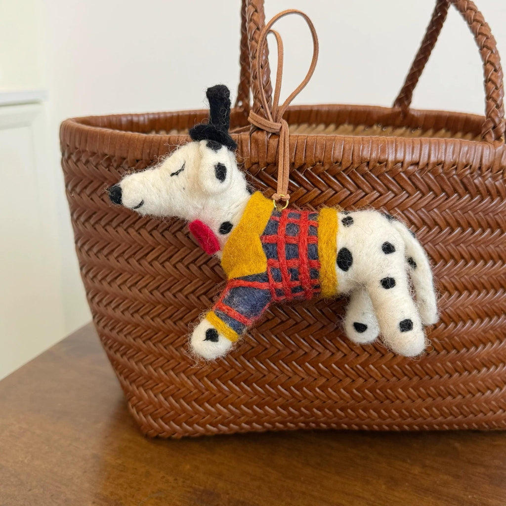 Japanese Style Lucky Felt Dalmatian Dog Pendant, Handmade Wool Felt Dog Bag Charm, Cute Spotted Dog Keychain, Animal Hanging Ornament Gift