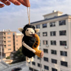 Japanese Style Lucky Saxophone Lamb Wool Felt Pendant, Handmade Black Sheep Bag Charm, Cute Animal Keychain, Music Sheep Hanging Gift