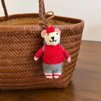 Japanese Style Lucky Felt Bear Pendant, Handmade Wool Felt Teddy Bear Bag Charm, Cute Animal Keychain, Bear Hanging Ornament Gift