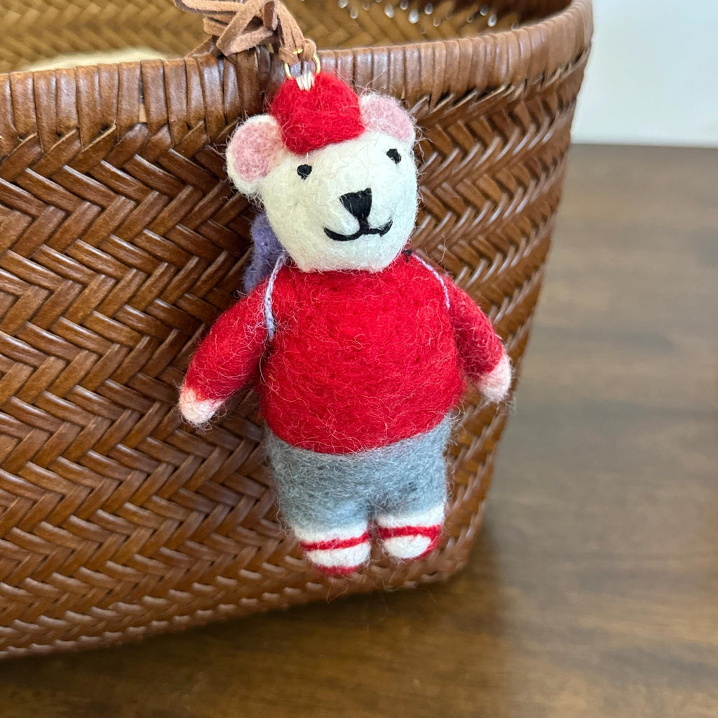 Japanese Style Lucky Felt Bear Pendant, Handmade Wool Felt Teddy Bear Bag Charm, Cute Animal Keychain, Bear Hanging Ornament Gift