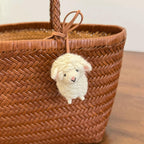 Japanese Style Lucky Blue Flower Lamb Wool Felt Pendant, Handmade Sheep Bag Charm, Cute Animal Keychain, Felt Lamb Hanging Ornament Gife