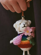 Japanese Style Lucky Rainbow Lamb Wool Felt Pendant, Handmade Sheep Bag Charm, Cute Animal Keychain, Flower Lamb Hanging Ornament Gift