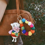 Japanese Style Lucky Rainbow Lamb Wool Felt Pendant, Handmade Sheep Bag Charm, Cute Animal Keychain, Flower Lamb Hanging Ornament Gift