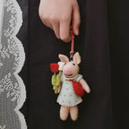 Japanese Style Lucky Felt Pig Pendant, Handmade Wool Felt Pig Bag Charm, Cute Animal Keychain, Flower Pig Hanging Ornament Gift