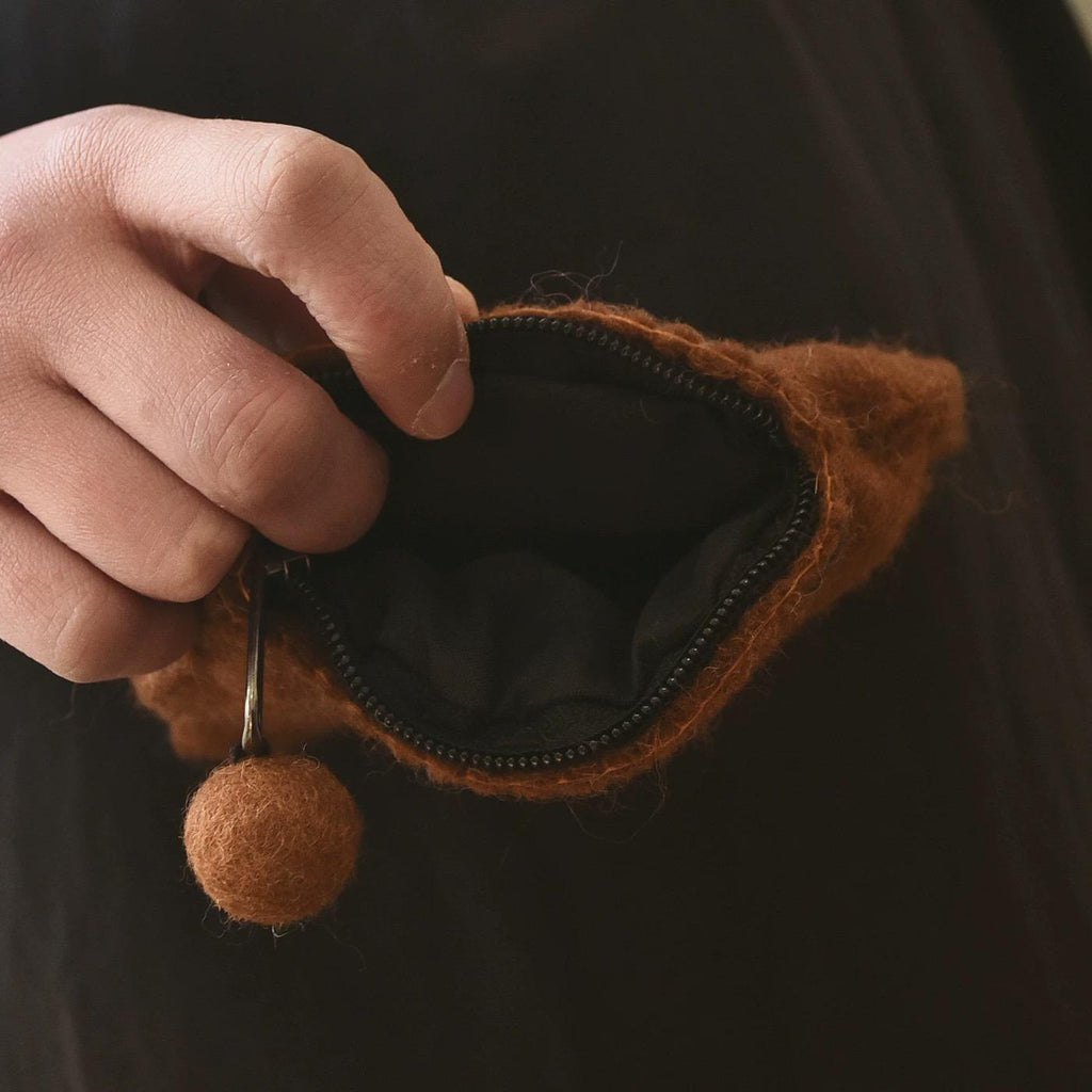 Japanese Style Lucky Felt Bear Coin Purse, Handmade Wool Felt Pouch, Cute Animal Zipper Wallet, Gift for Women