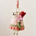 Japanese Style Lucky Felt Sheep Pendant, Tulip Dress Lamb Charm, Handmade Wool Felt Animal Bag Charm, Cute Flower Sheep Keychain Gift