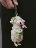 Japanese Style Lucky Felt Sheep Pendant, Handmade Flower Lamb Charm, Wool Felt Animal Bag Charm, Cute Sheep Keychain Gift
