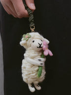 Japanese Style Lucky Felt Sheep Pendant, Handmade Flower Lamb Charm, Wool Felt Animal Bag Charm, Cute Sheep Keychain Gift
