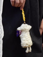 Japanese Style Lucky Felt Sheep Pendant, Handmade Yellow Flower Lamb Charm, Wool Felt Animal Bag Charm, Cute Sheep Keychain Gift