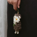 Japanese Style Lucky Felt Sheep Pendant, Handmade Brown Lamb with White Flower Charm, Wool Felt Animal Bag Charm, Cute Sheep Keychain Gift