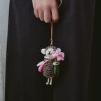 Japanese Style Lucky Felt Sheep Pendant, Handmade Wool Sheep Bag Charm with Flower, Cute Animal Keychain, Lamb Gift, Purse Charm Accessory