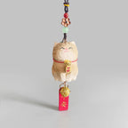 Japanese Style Lucky Gold Maneki Neko Hanging Ornament, Hand Carved Wooden Cat Charm, Feng Shui Wealth Amulet, Rearview Mirror Decor Gift