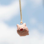 Japanese Style Handmade Pig Hanging Ornament, Hand Carved Wooden Pig Charm, Cute Pink Pig Keychain, Bag Charm, Car Hanging Decor Gift