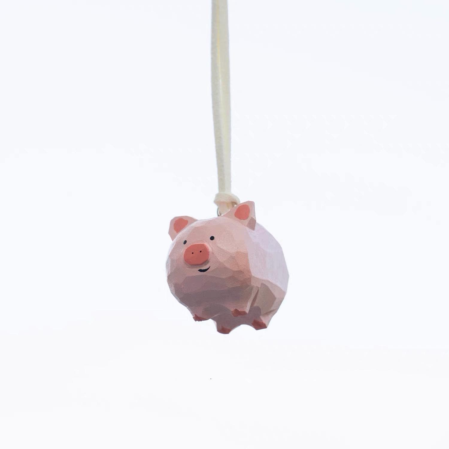 Japanese Style Handmade Pig Hanging Ornament, Hand Carved Wooden Pig Charm, Cute Pink Pig Keychain, Bag Charm, Car Hanging Decor Gift