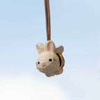 Japanese Style Bunny Bee Hanging Ornament, Hand Carved Wooden Rabbit Charm, Cute Animal Keychain, Bag Charm, Car Hanging Decor Gift