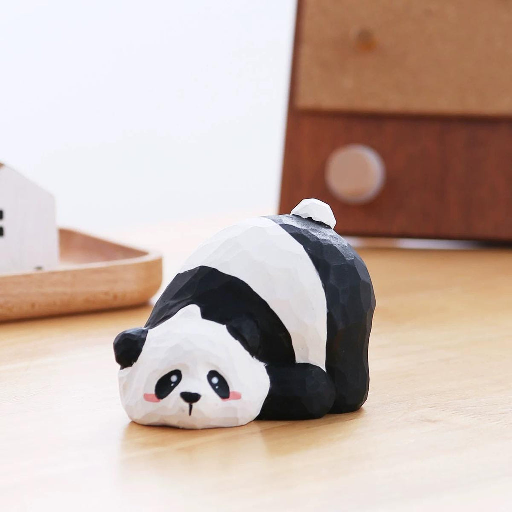 Japanese Style Panda Wooden Figurine, Hand Carved Cute Panda Ornament, Mini Desk Decor, Animal Sculpture, Gift for Panda Lovers