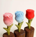 Japanese Style Wooden Rose Figurine, Hand Carved Rose Flower Ornament, Romantic Desk Decor, Cute Couple Gift, Handmade Wooden Sculpture