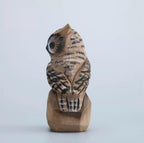 Hand Carved Wooden Owl Figurine, Hand Painted Owl Sculpture, Small Wood Animal Desk Decor, Rustic Woodland Ornament, Unique Handmade Gift