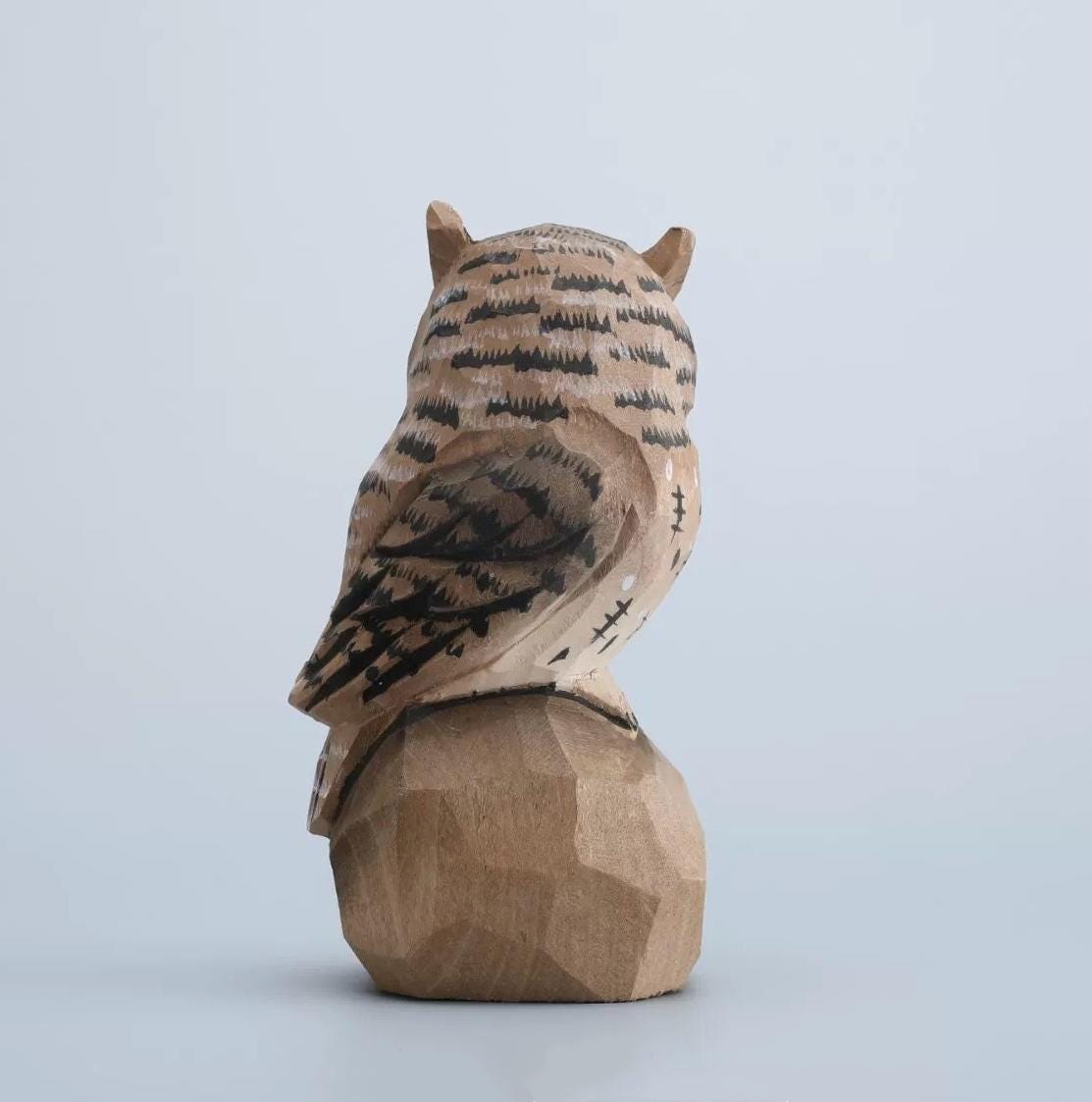 Hand Carved Wooden Owl Figurine, Hand Painted Owl Sculpture, Small Wood Animal Desk Decor, Rustic Woodland Ornament, Unique Handmade Gift