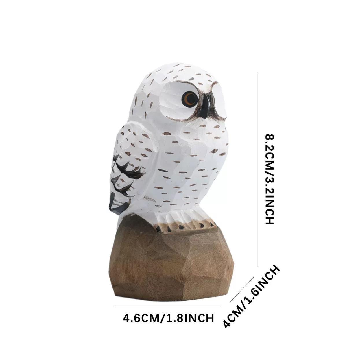 Handmade Minimalist Wooden Owl Figurine, Hand Carved Snowy Owl Sculpture, Nature Decor, Nordic Desk Ornament, Rustic Animal Wood Art Gift
