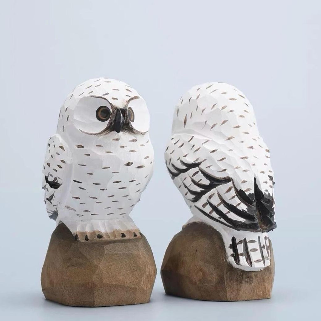Handmade Minimalist Wooden Owl Figurine, Hand Carved Snowy Owl Sculpture, Nature Decor, Nordic Desk Ornament, Rustic Animal Wood Art Gift