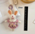 Cute Wool Felt Bunny Keychain, Handmade Rabbit Bag Charm, Floral Dress Bunny Hanging Ornament, Kawaii Animal Pendant Gift, Lucky Bunny Charm