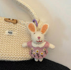 Cute Wool Felt Bunny Keychain, Handmade Rabbit Bag Charm, Floral Dress Bunny Hanging Ornament, Kawaii Animal Pendant Gift, Lucky Bunny Charm