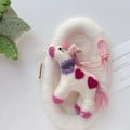 Cute Pink Horse Wool Felt Keychain, Handmade Pony Bag Charm, Heart Pattern Animal Hanging Ornament, Kawaii Horse Pendant, Lucky Gift