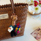 Cute Deer Wool Felt Keychain, Handmade Reindeer Bag Charm, Gift Carrying Deer Hanging Ornament, Kawaii Animal Pendant, Lucky Gift