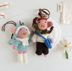 Cute Pig Wool Felt Keychain, Handmade Couple Pig Bag Charm, Wedding Pig Pendant, Kawaii Animal Hanging Ornament, Romantic Gift