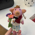 Cute Pig Wool Felt Keychain, Handmade Couple Pig Bag Charm, Wedding Pig Pendant, Kawaii Animal Hanging Ornament, Romantic Gift