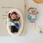 Cute Pig Wool Felt Keychain, Handmade Couple Pig Bag Charm, Wedding Pig Pendant, Kawaii Animal Hanging Ornament, Romantic Gift
