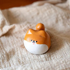 Japanese Style Wooden Shiba Inu Figurine Set, Hand Carved Round Shiba Dog Ornament, Cute Desk Decor, Linden Wood Sculpture, Gift
