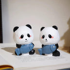 Japanese Style Wooden Panda Figurine, Hand Carved Panda with Fish Ornament, Cute Desk Decor, Linden Wood Animal Sculpture, Lucky Panda Gift
