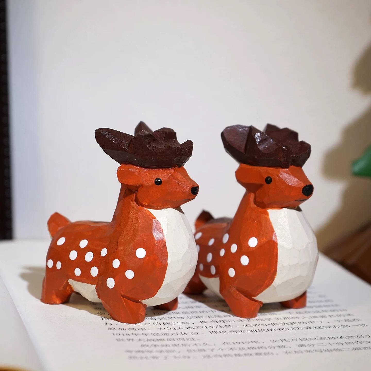 Japanese Style Wooden Fawn Figurine, Hand Carved Deer Ornament, Cute Animal Desk Decor, Linden Wood Sculpture, Lucky Woodland Gift