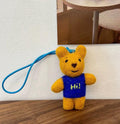 Cute Wool Felt Bear Keychain, Handmade Blue Sweater Bear Bag Charm, Kawaii Animal Hanging Ornament, “Hi” Bear Pendant, Lucky Gift