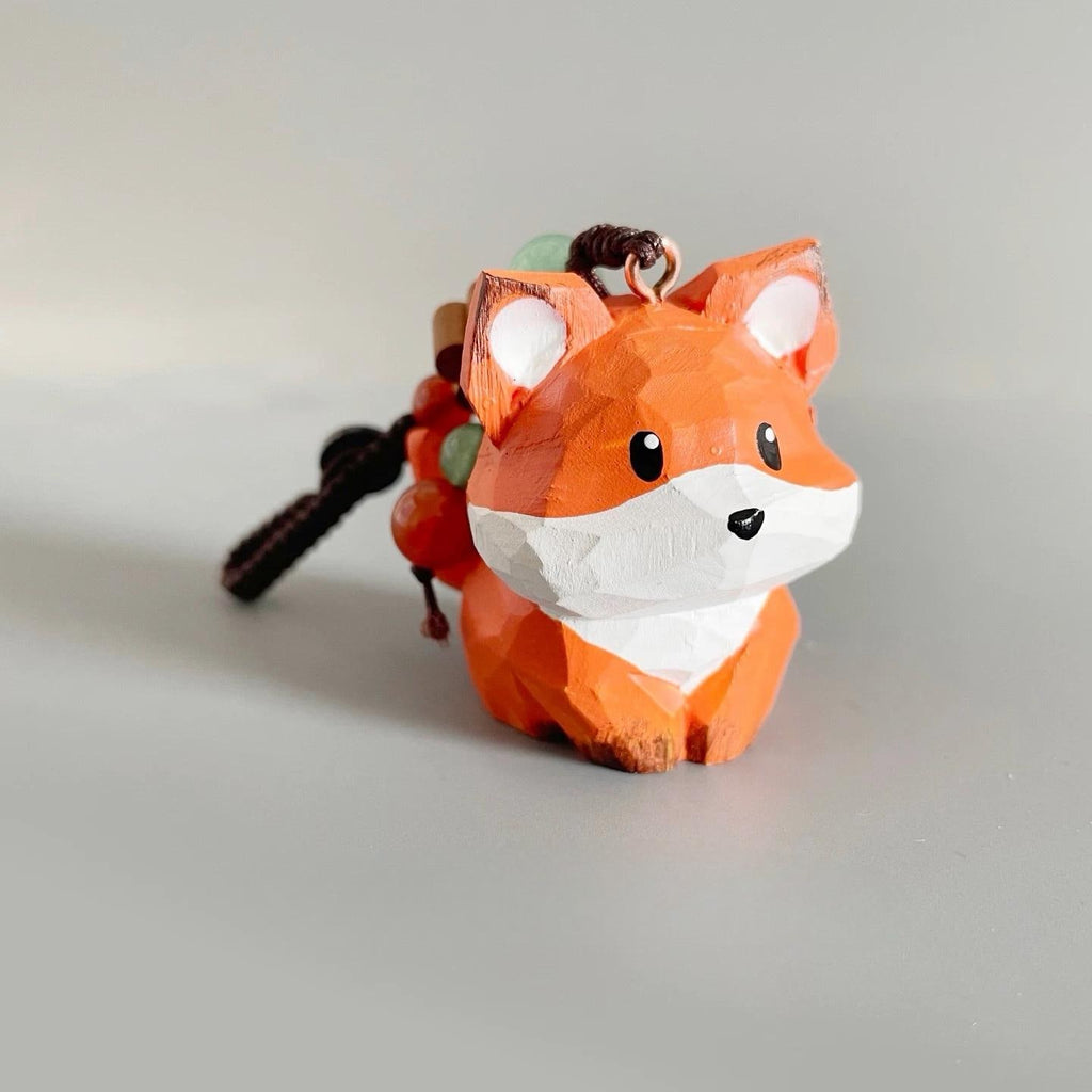 Japanese Style Wooden Little Prince Fox Pendant, Hand Carved Fox Keychain, Cute Fox Bag Charm, Lucky Hanging Ornament, Handmade Gift