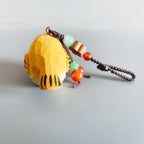 Japanese Style Wooden Yellow Sparrow Pendant, Hand Carved Bird Hanging Ornament, Lucky Bird Keychain, Bag Charm, Handmade Woodland Gift