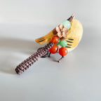 Japanese Style Wooden Yellow Sparrow Pendant, Hand Carved Bird Hanging Ornament, Lucky Bird Keychain, Bag Charm, Handmade Woodland Gift