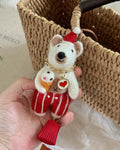 Japanese Style Wool Felt Bear Keychain, Handmade Vintage Bear Bag Charm, Cute Animal Hanging Ornament, Lucky Bear Pendant, Gift for Her