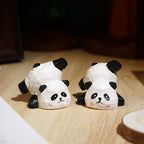 Japanese Style Wooden Upside-Down Panda Figurine, Hand Carved Panda Desk Decor, Cute Animal Sculpture, Linden Wood Ornament, Lucky Gift